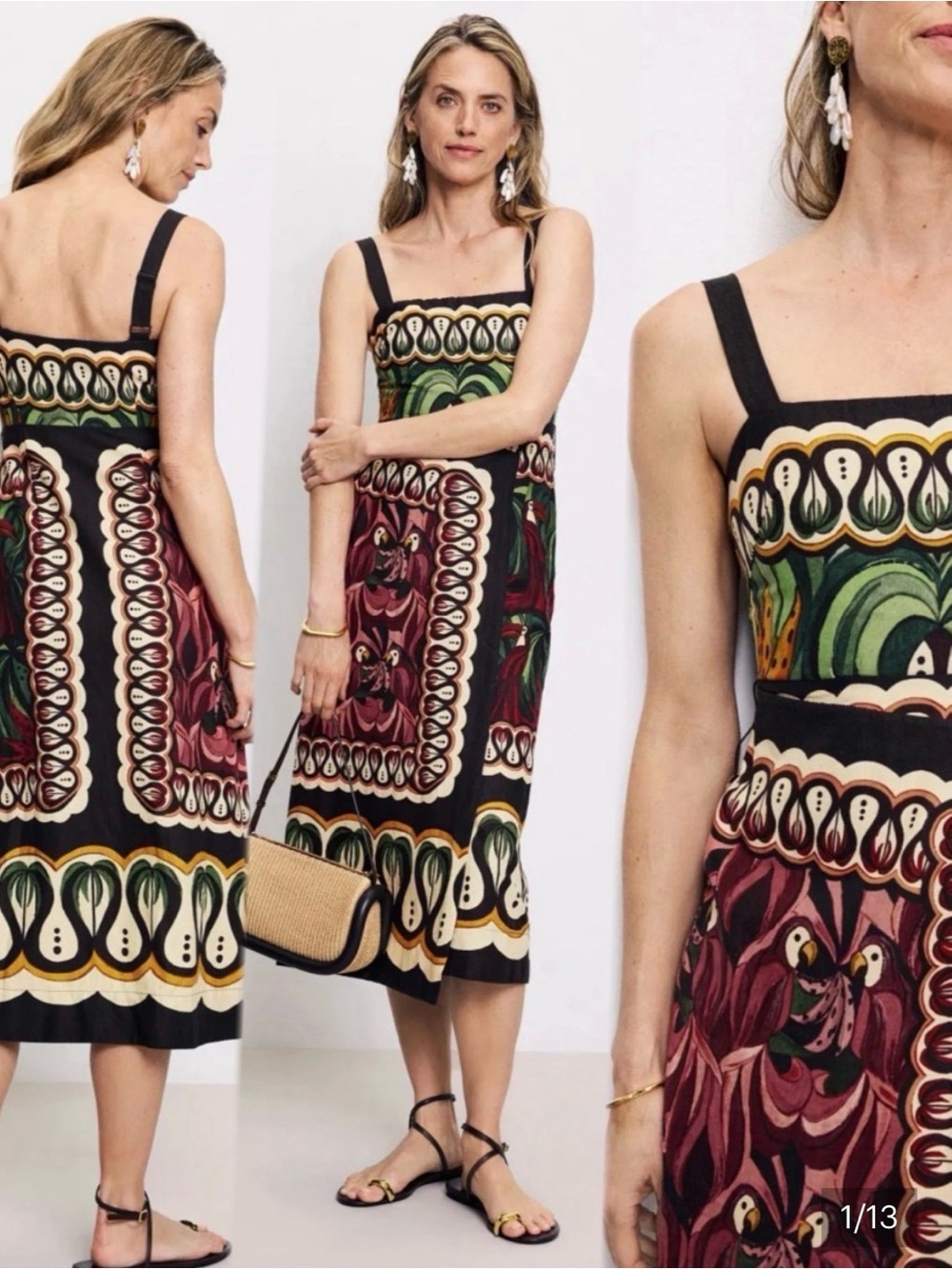 FARM Rio Coconut Tree Midi Linen Blend Dress EUC